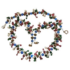 Retro CHANEL GRIPOIX 1950, NECKLACE and BRACELET, gadrooned gilt beads, Gripoix glass