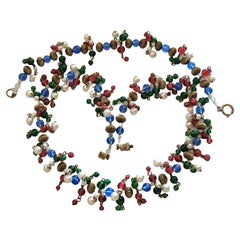 Antique CHANEL GRIPOIX 1950, NECKLACE and BRACELET, gadrooned gilt beads, Gripoix glass