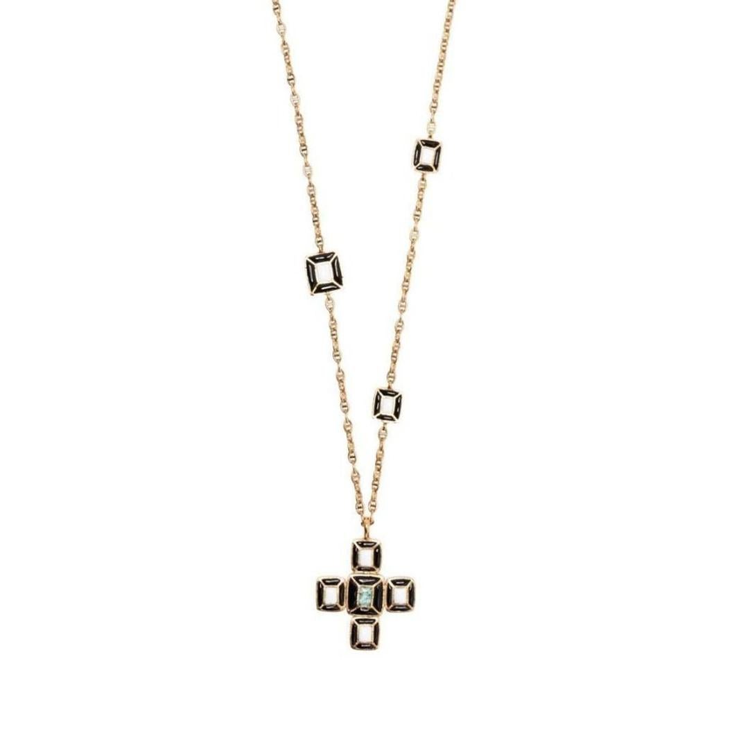 gripoix Black and white Cross long necklace  In Excellent Condition For Sale In London, GB