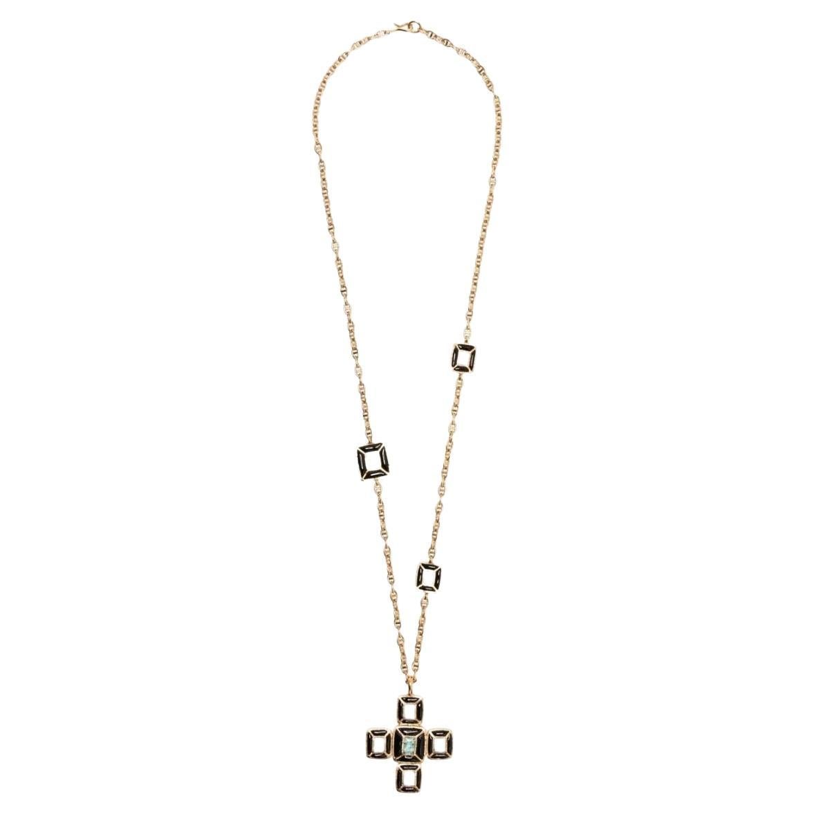 gripoix Black and white Cross long necklace  For Sale