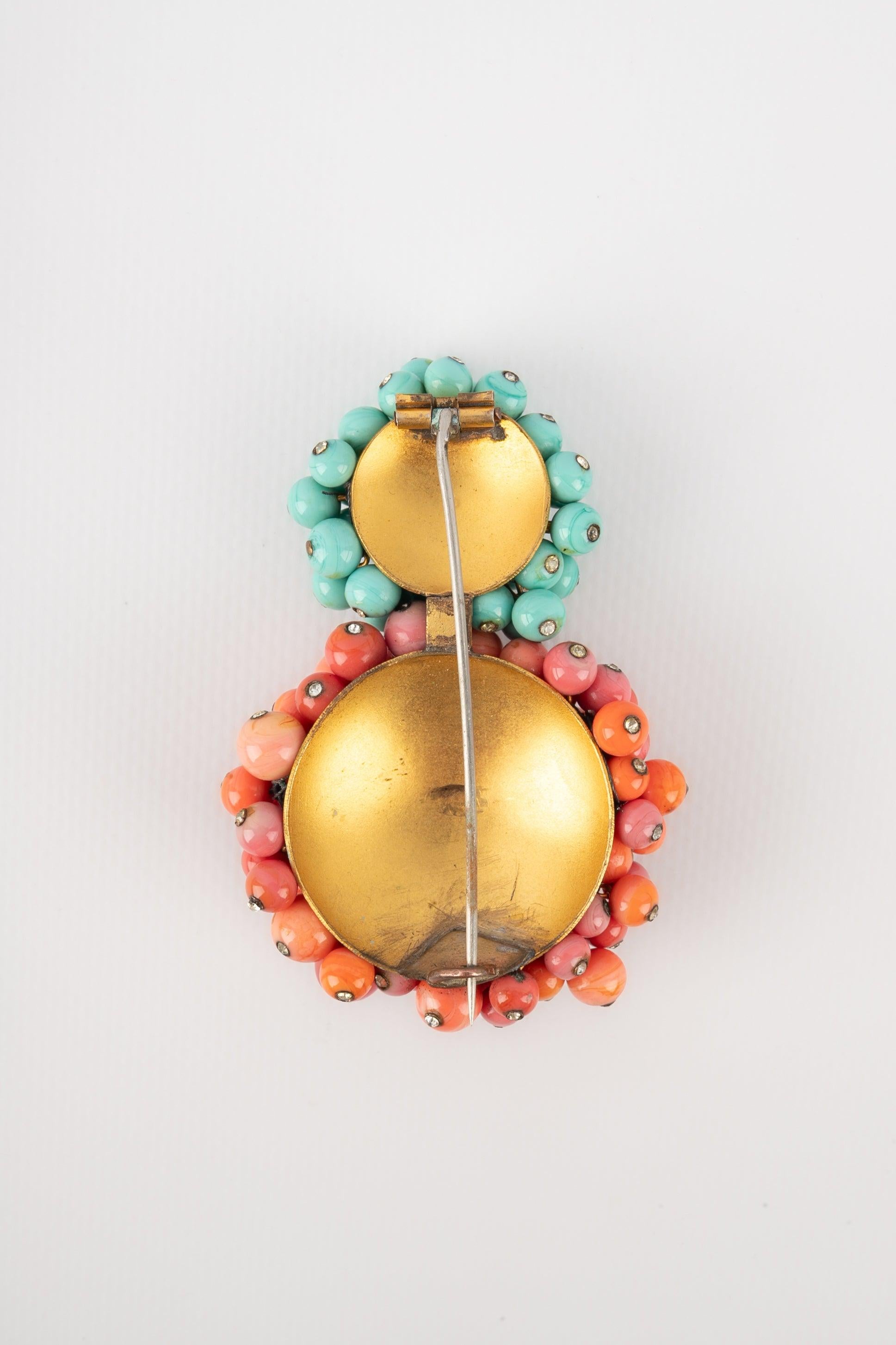 Gripoix Brooch Blue and Coral Tone, 1950s For Sale 2