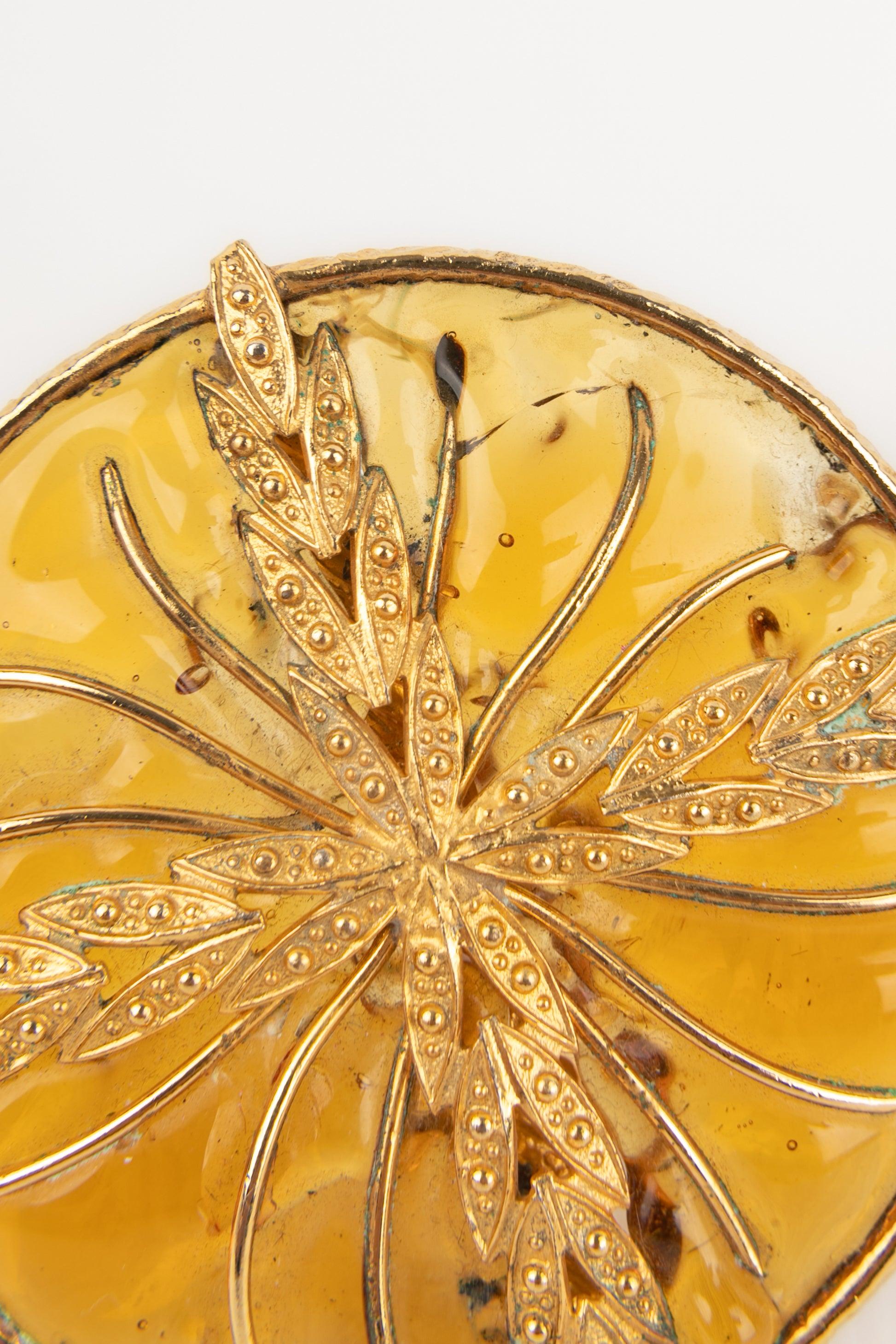 Gripoix Clip-On Earrings with Yellow Glass Paste For Sale 1