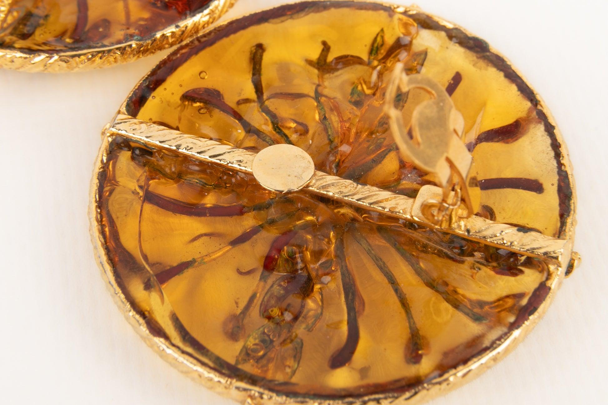 Gripoix Clip-On Earrings with Yellow Glass Paste For Sale 2
