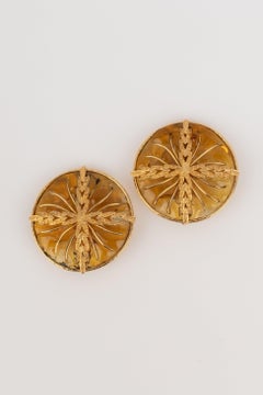 Gripoix Clip-On Earrings with Yellow Glass Paste