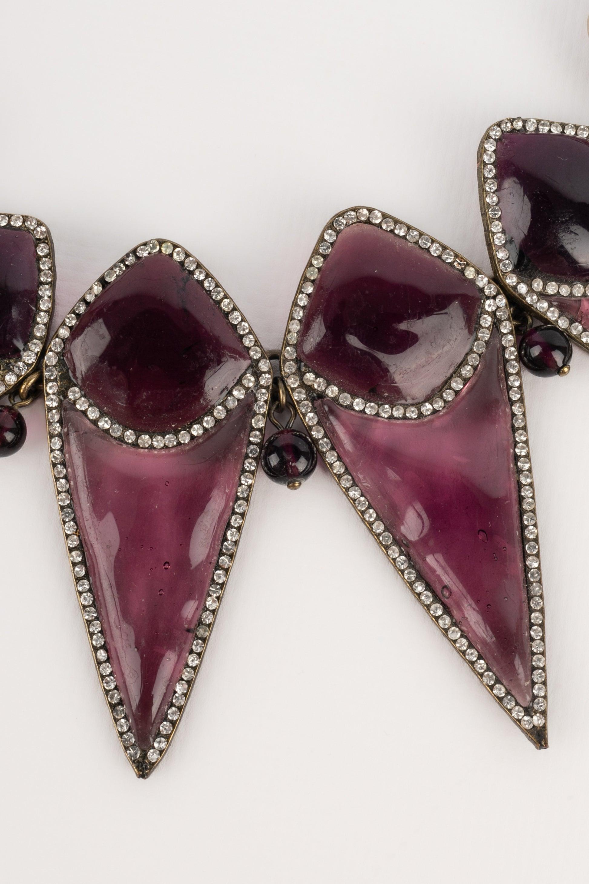 Gripoix Dickey Collier de pâte de verre violet et de strass Pour femmes en vente