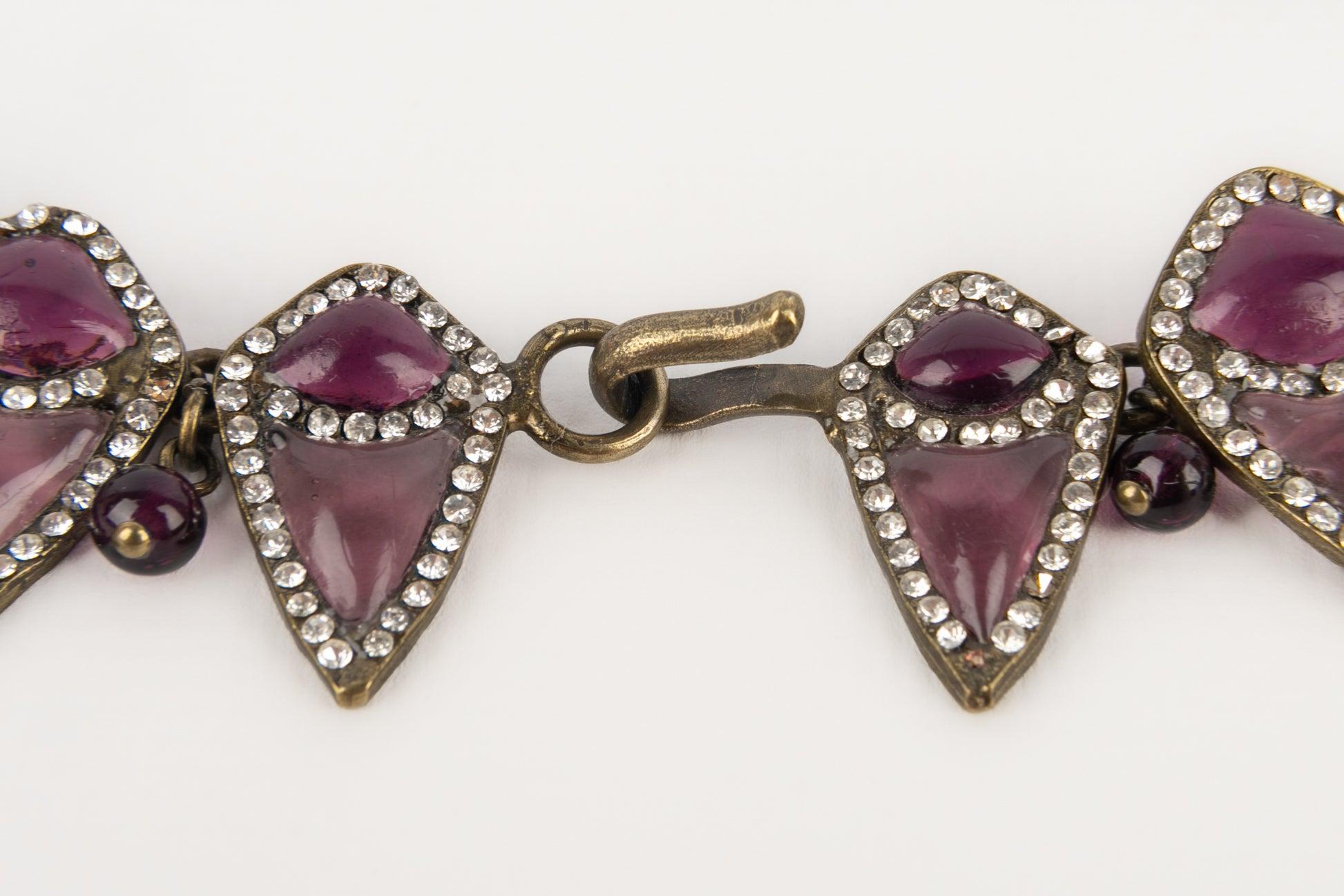 Gripoix Dickey Collier de pâte de verre violet et de strass en vente 1