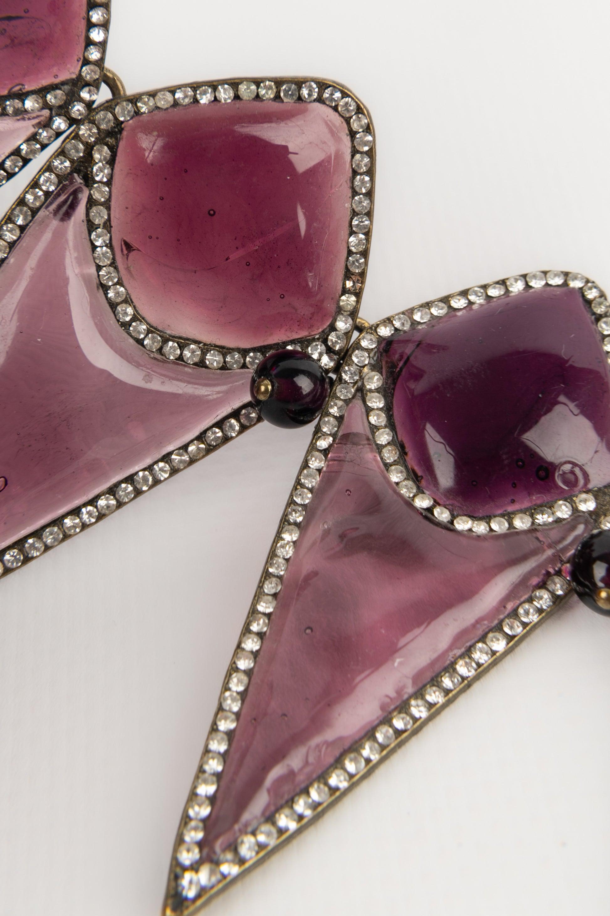 Gripoix Dickey Collier de pâte de verre violet et de strass en vente 2