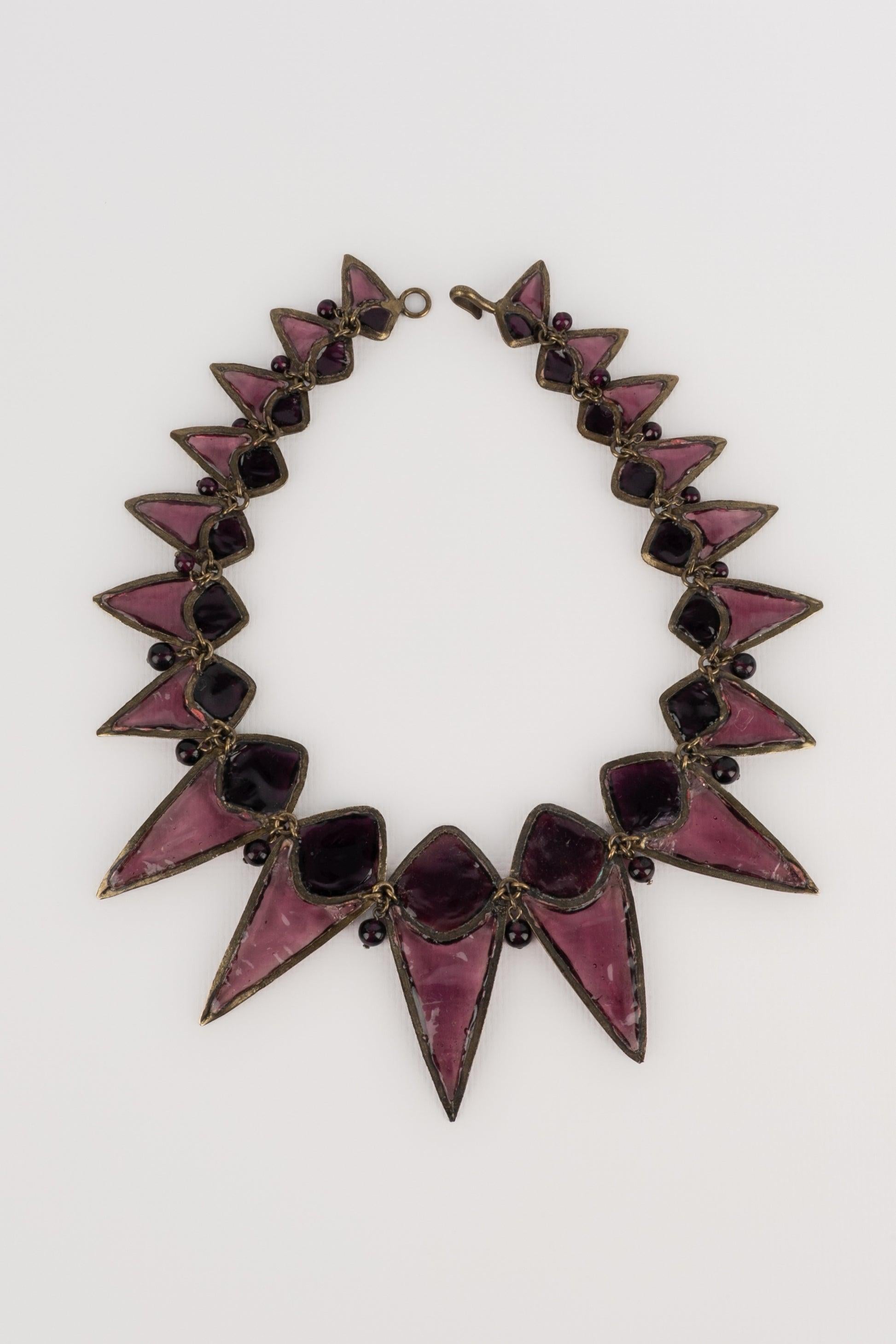 Gripoix Dickey Collier de pâte de verre violet et de strass en vente 3