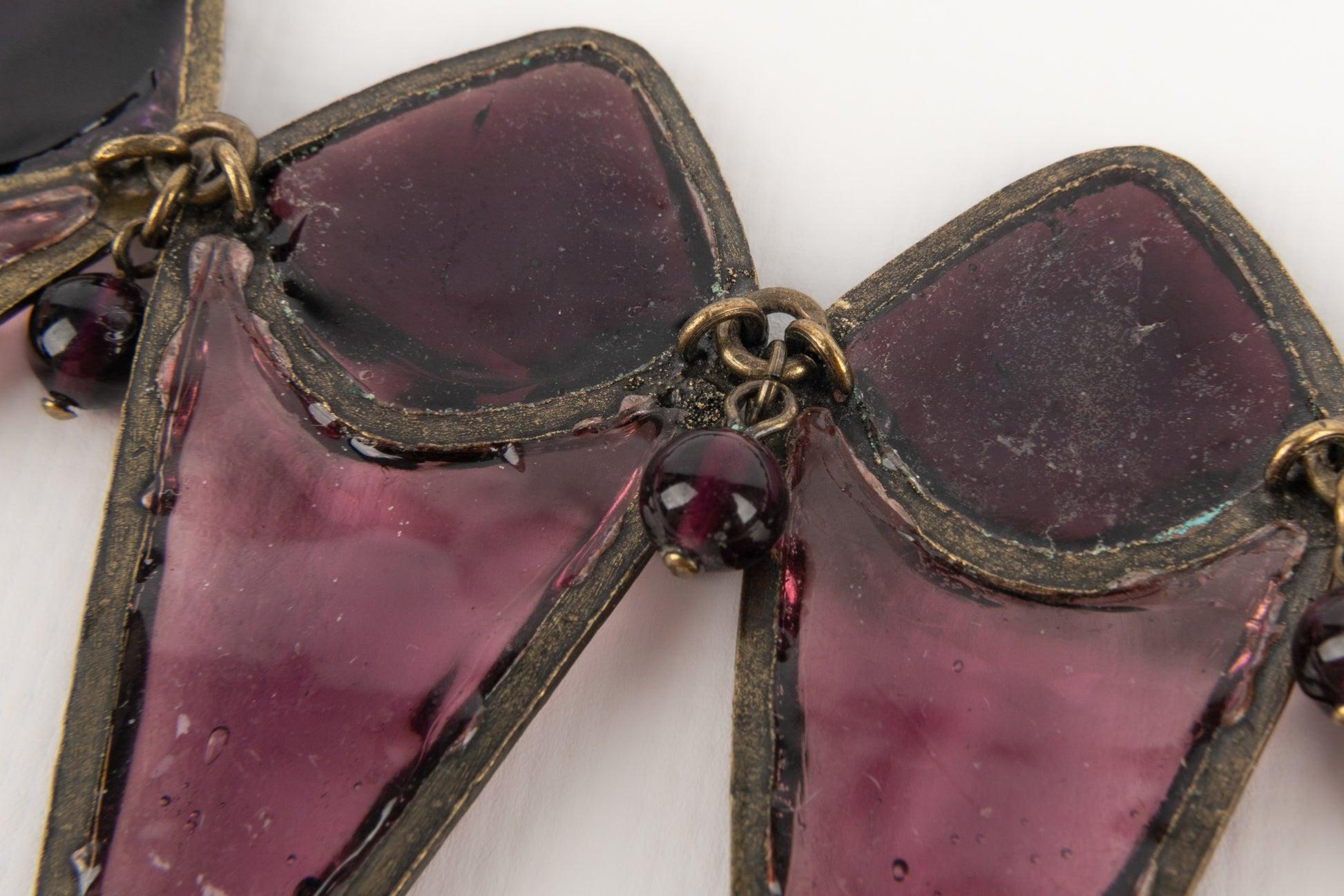 Gripoix Dickey Collier de pâte de verre violet et de strass en vente 4
