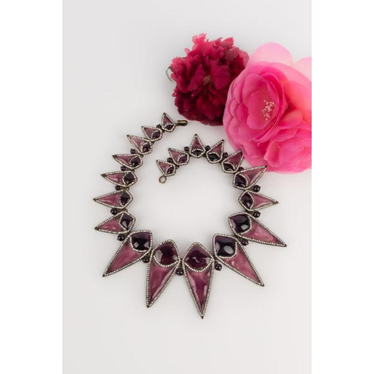 Gripoix Dickey Collier de pâte de verre violet et de strass en vente 5