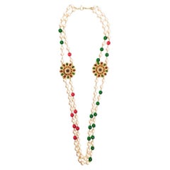 Gripoix Double-strand Pearl Beaded Floral Necklace