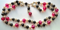 Gripoix ElsaSchiaparelli ShockingPinkGlass HandKnottedDoubleStrand Beaded Choker