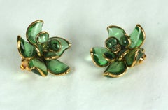 Pendientes Flor de Vidrio Vertido Esmeralda Gripoix