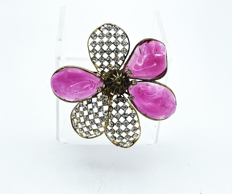 Broche Vintage Strass Rose Années 60 - Bijou Rétro Brillant, Occasion - Idéale Pour Un Look Rétro Glamour