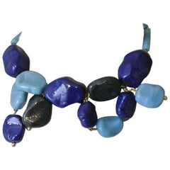 Vintage Gripoix for YSL Yves Saint Laurent blue large abstract pendant necklace