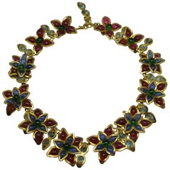 Vintage Gripoix for YSL Yves Saint Laurent blue/red flower necklace