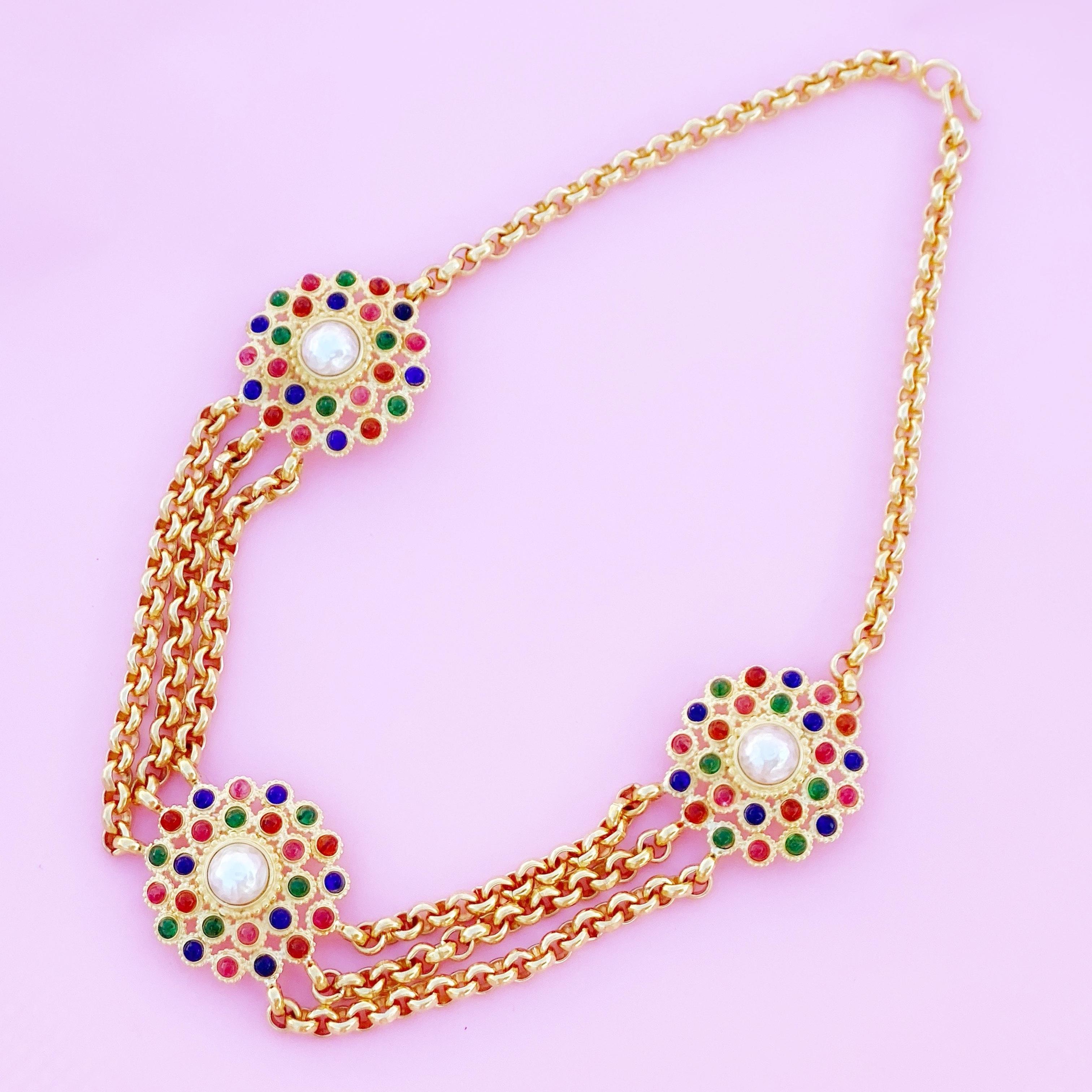 Collana o cintura a medaglioni in vetro Gripoix a più fili di Deanna Hamro, anni '80 in vendita 1