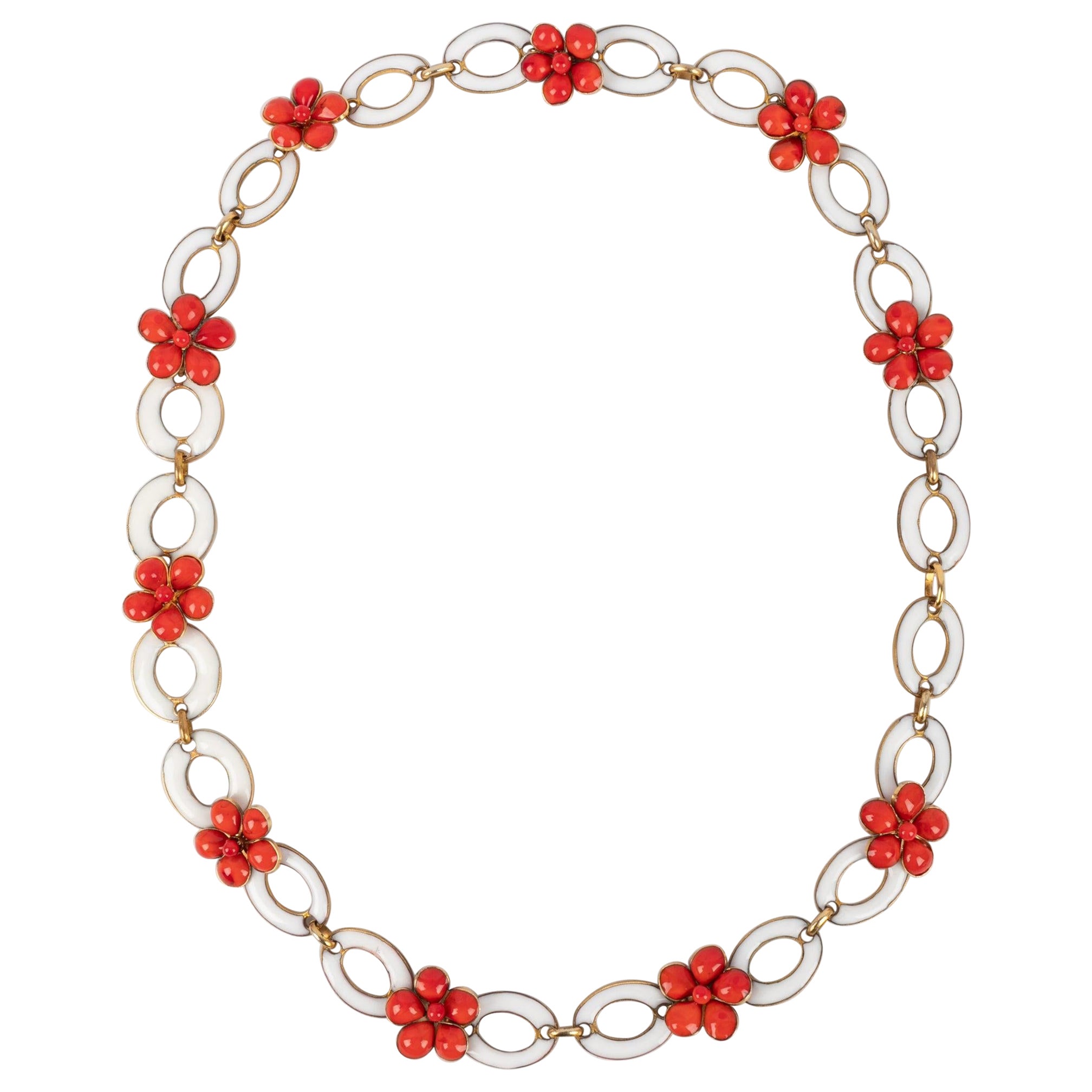 Collier Gripoix en métal doré et pâte de verre, années 1950-1960