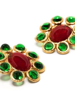 Gripoix Green gem flower clip on earrings