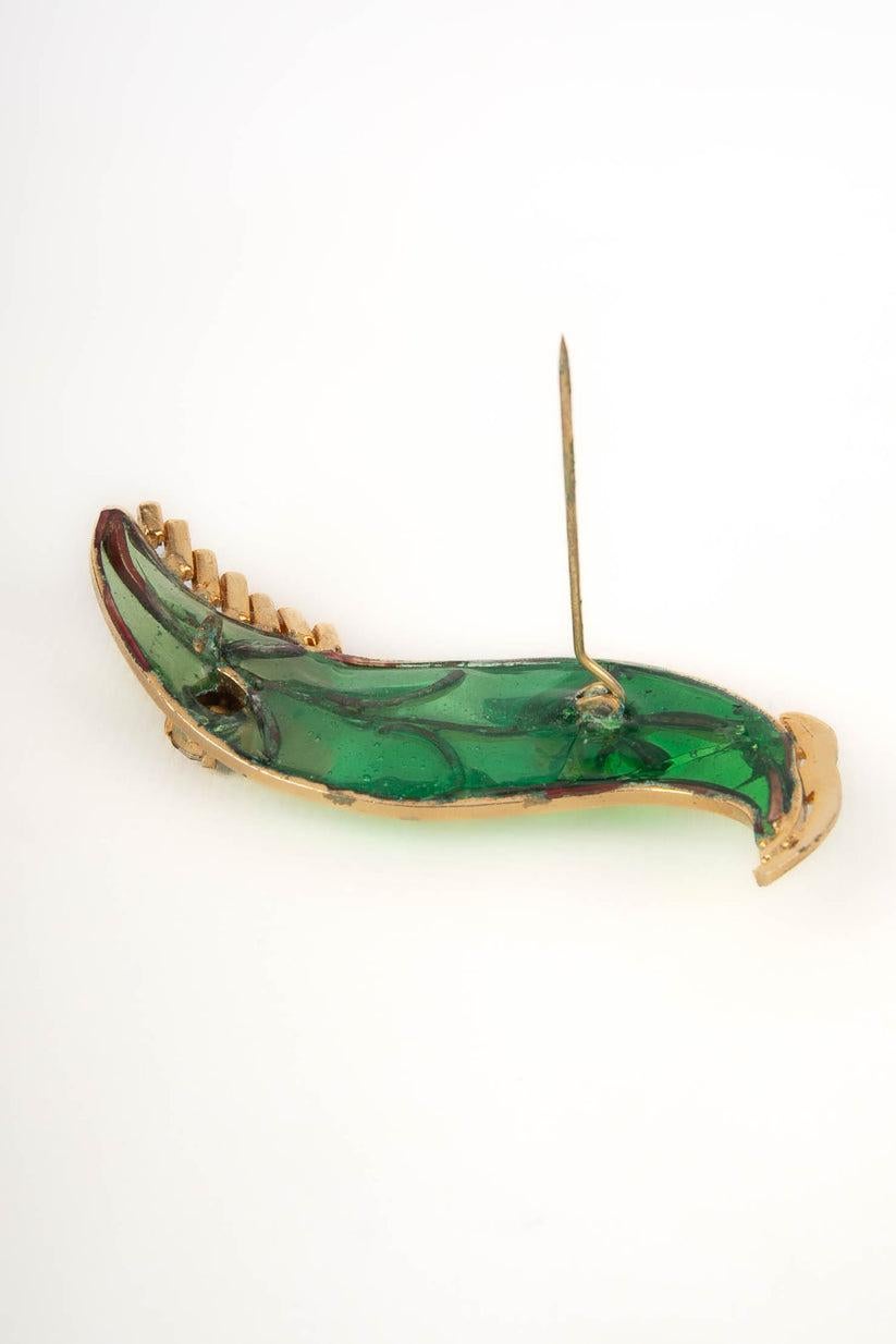 Gripoix Broche feuille en métal doré Bon état - En vente à SAINT-OUEN-SUR-SEINE, FR