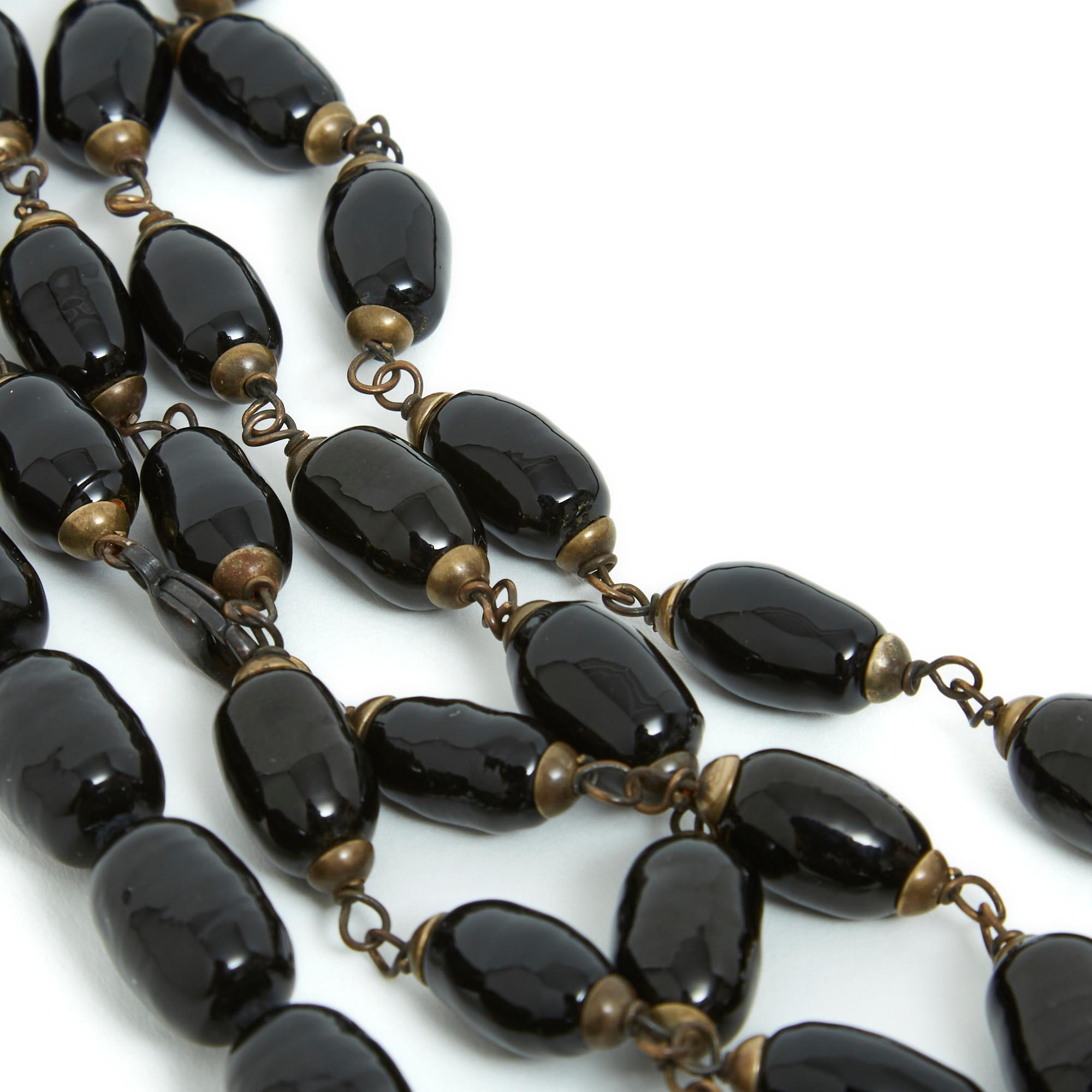 Art Deco Gripoix Paris 2000s Collier X 2 Sautoirs Black Glass String Necklace x2 For Sale