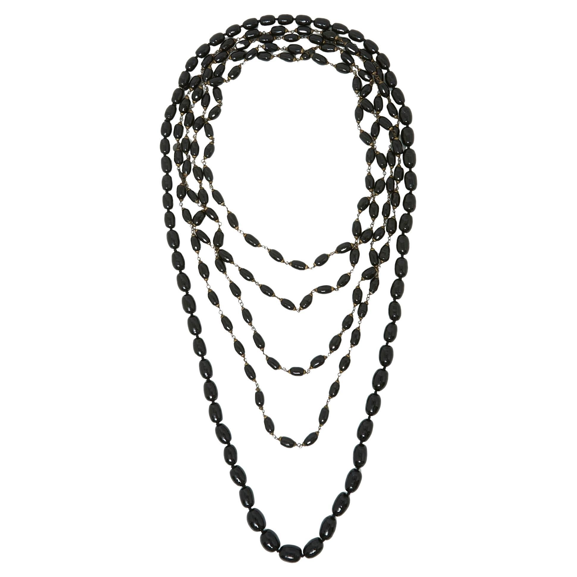 Gripoix Paris 2000s Collier X 2 Sautoirs Collana in vetro nero x2