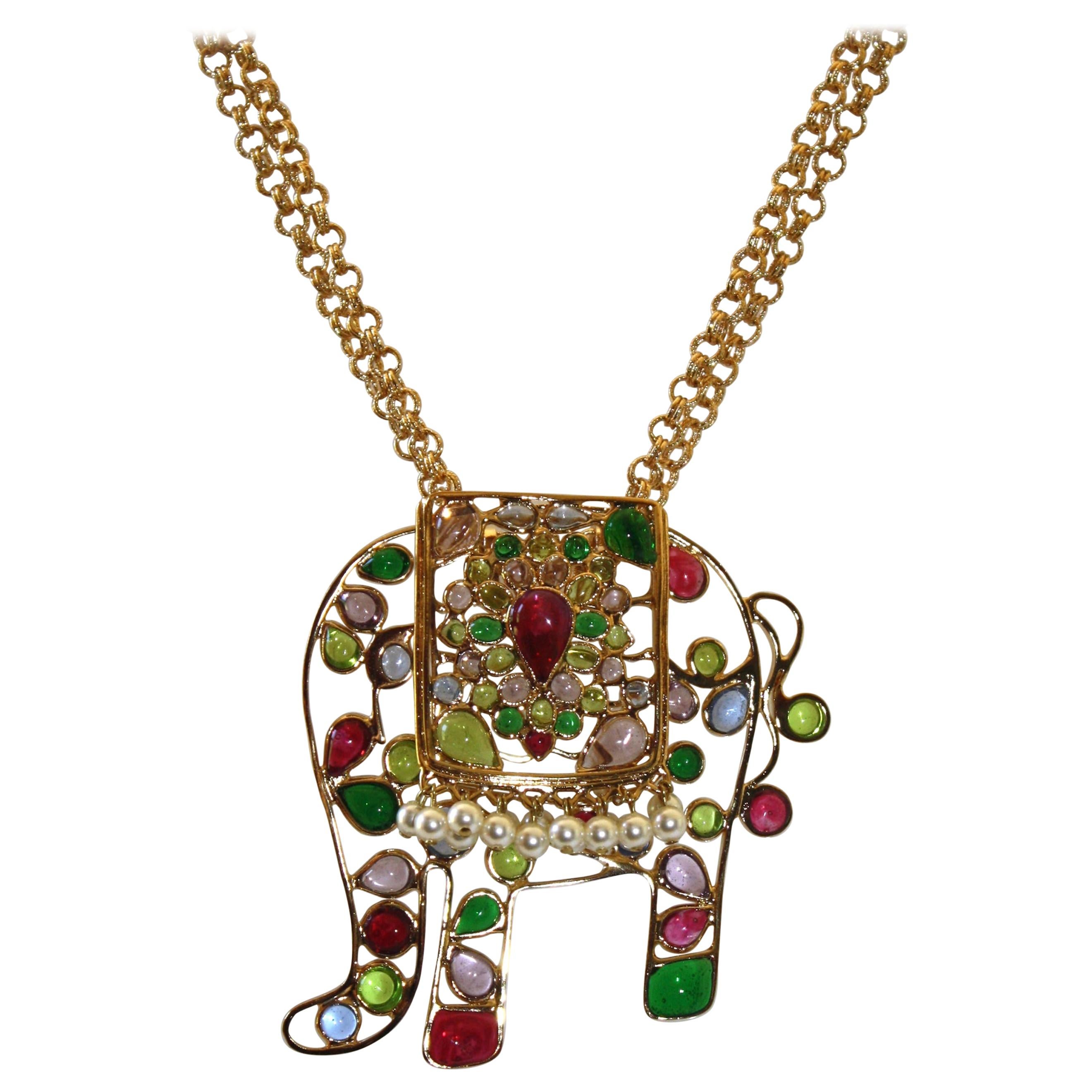 Gripoix Paris Elephant Pendant Necklace
