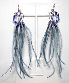 Gripoix Paris Exotic Bird Glass and Feather Earrings