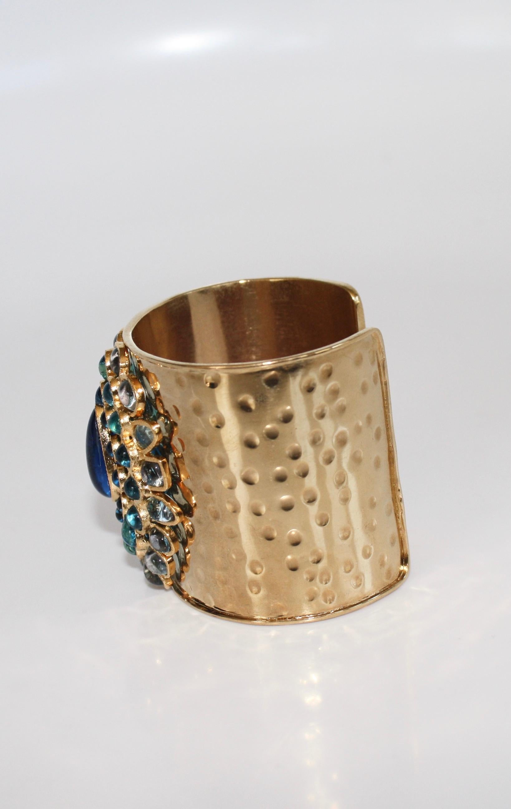 Women's Gripoix Paris Gilded Brass and Poured Glass Cuff