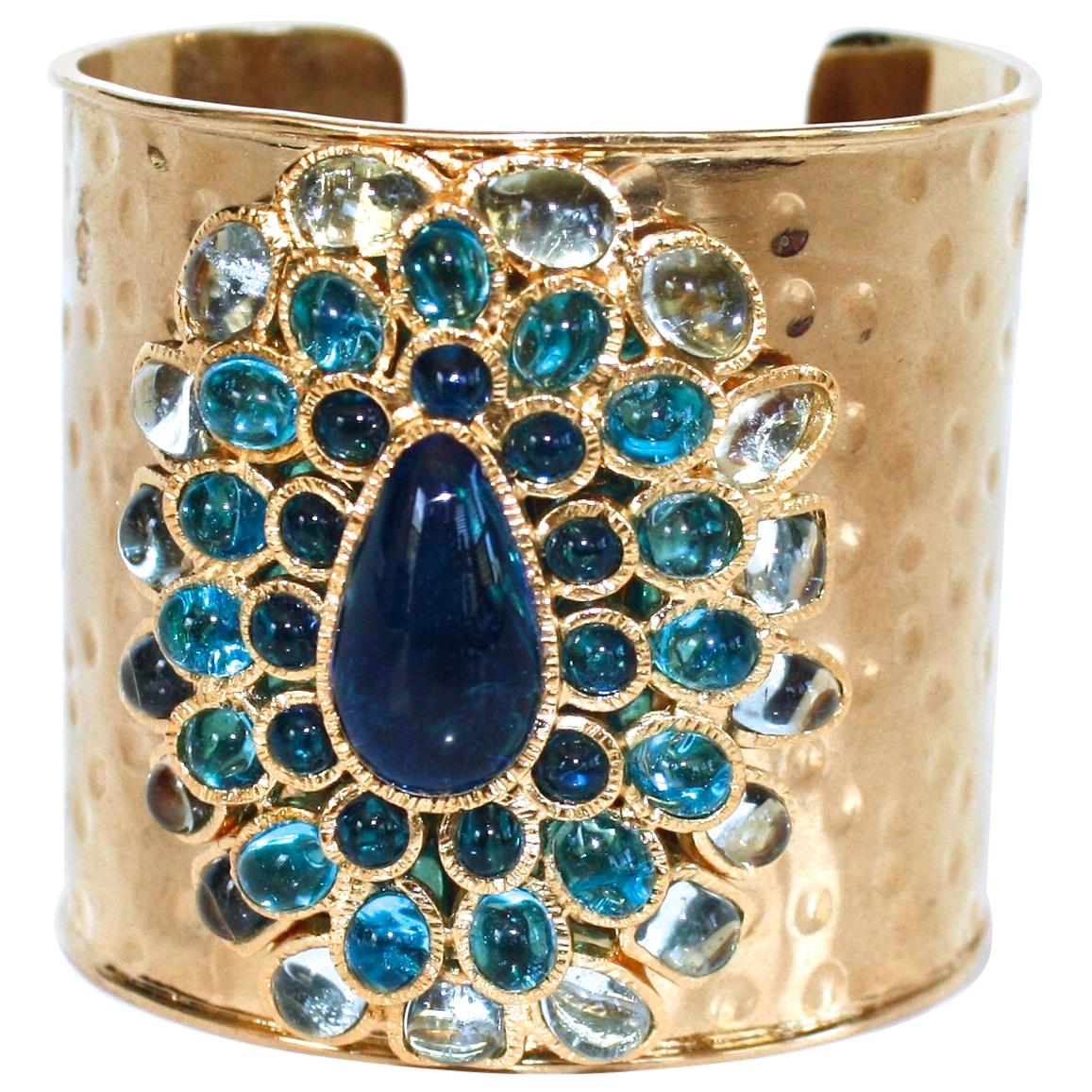 Gripoix Paris Gilded Brass and Poured Glass Cuff