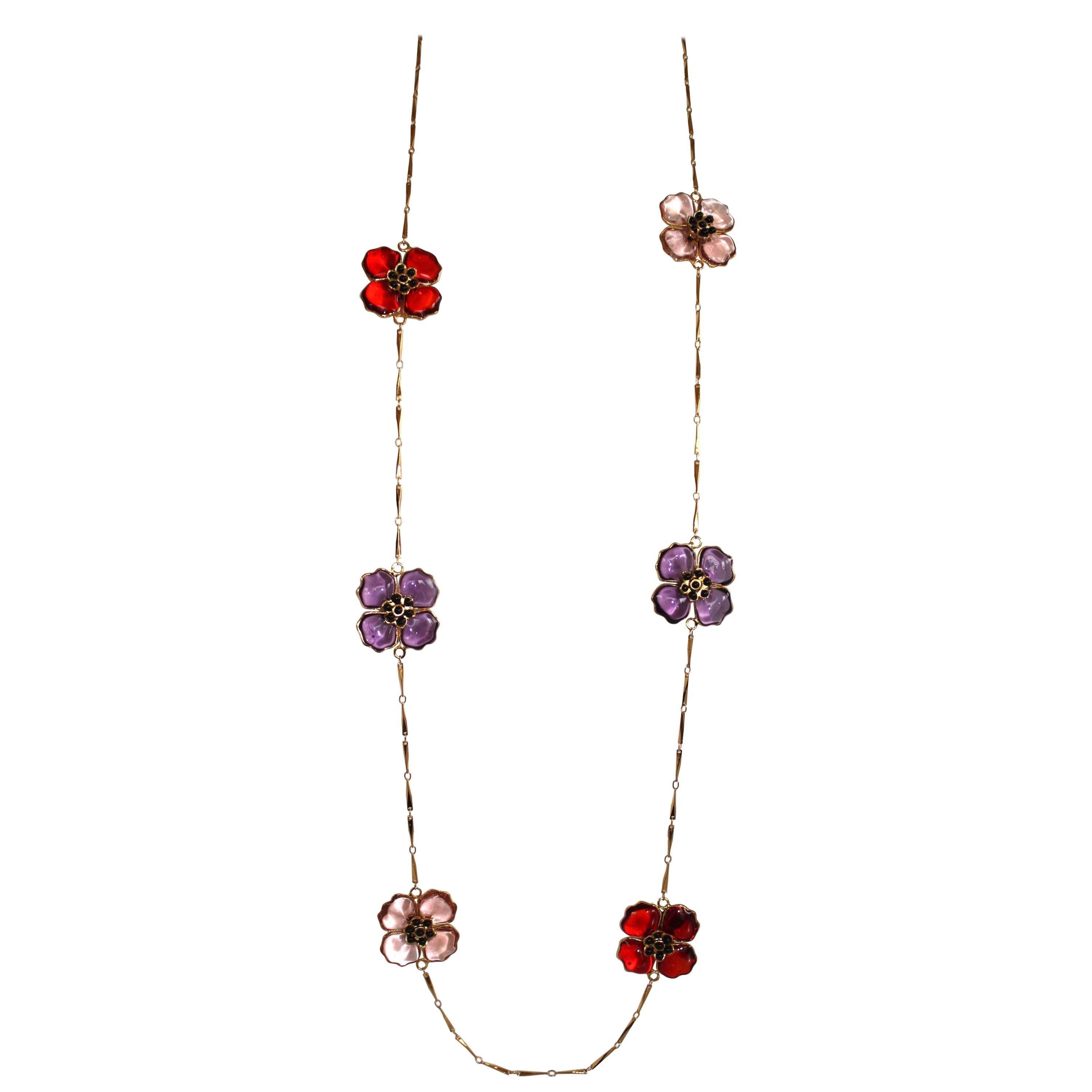 Gripoix Paris Glass Flower Sautoir Necklace