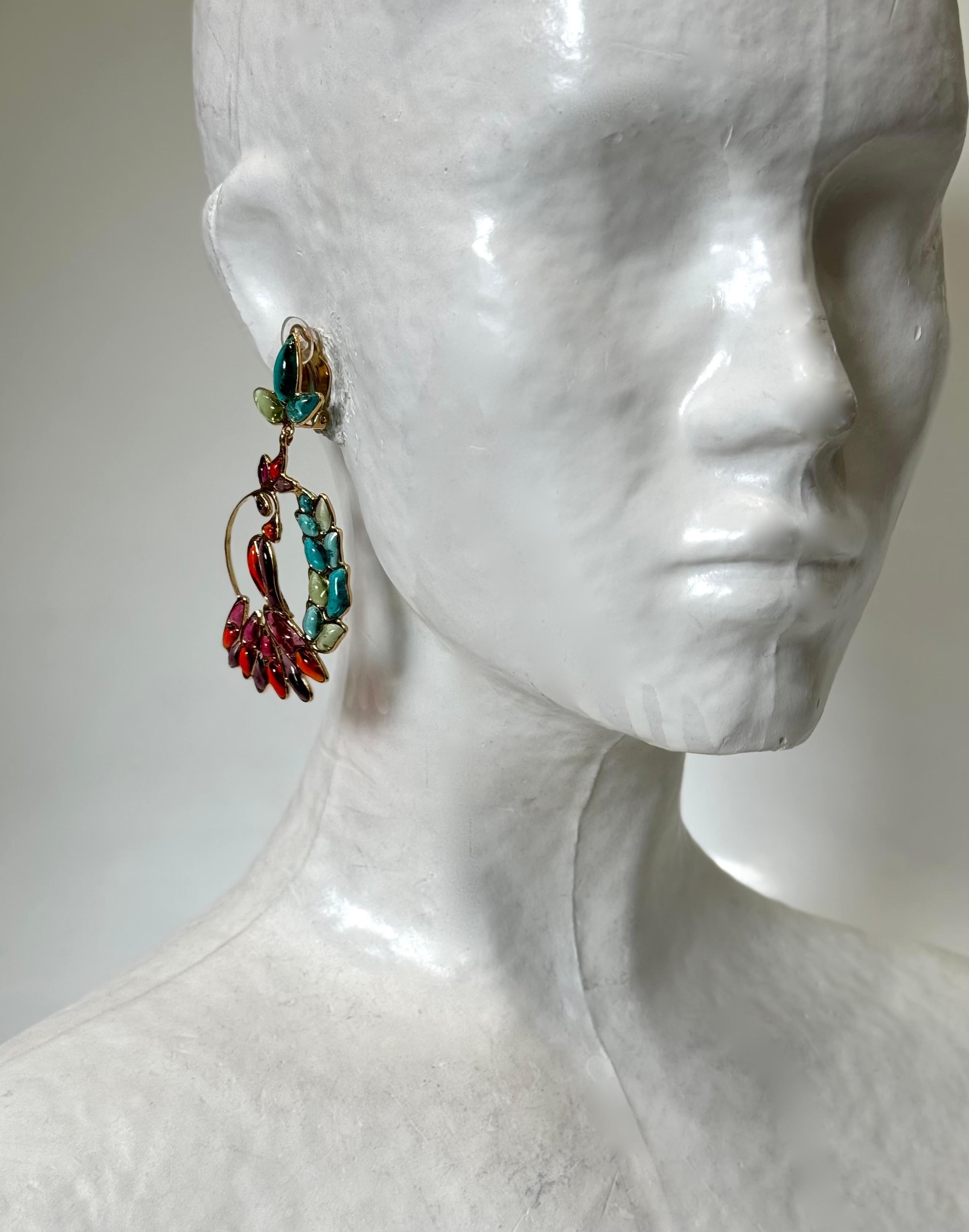 Gripoix Paris Hanging Tropical Bird Earrings For Sale 5