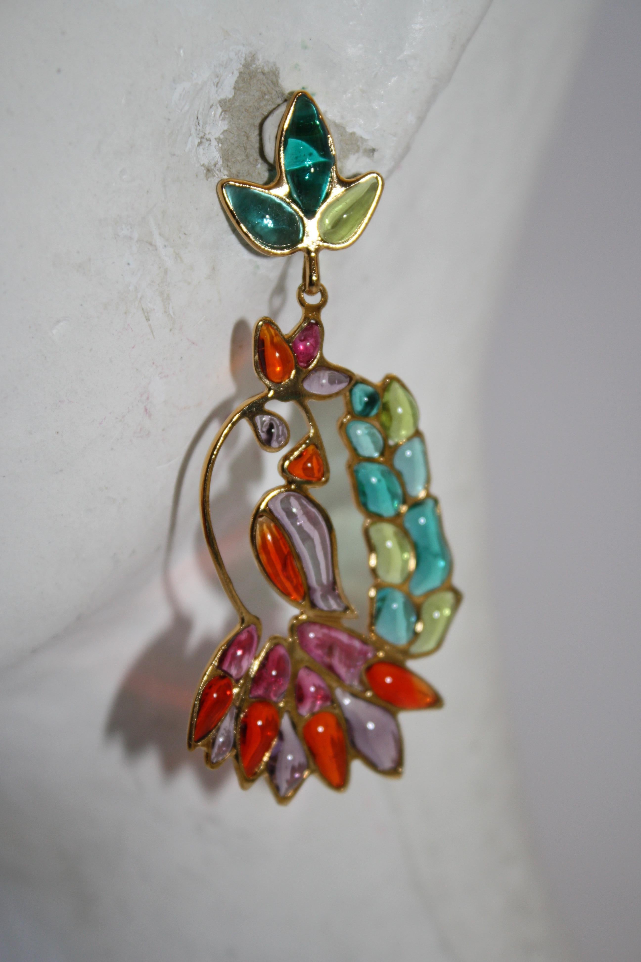 Women's Gripoix Paris Hanging Tropical Bird Earrings For Sale