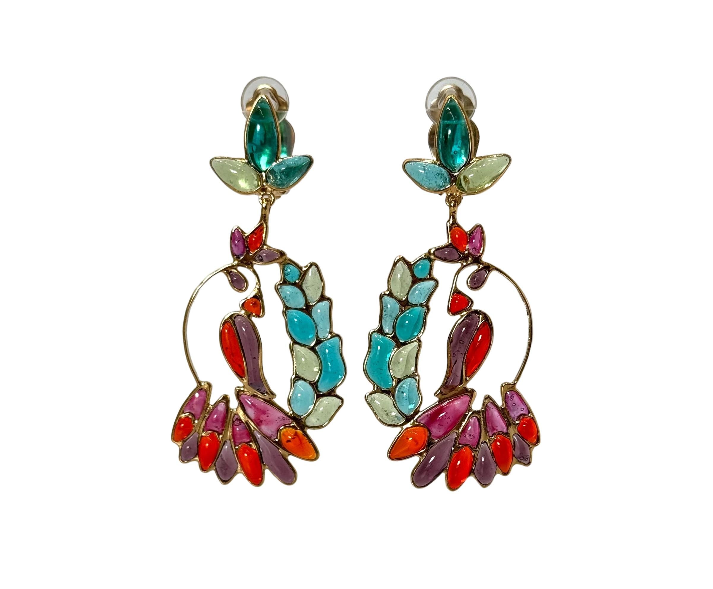 Gripoix Paris Hanging Tropical Bird Earrings For Sale 2