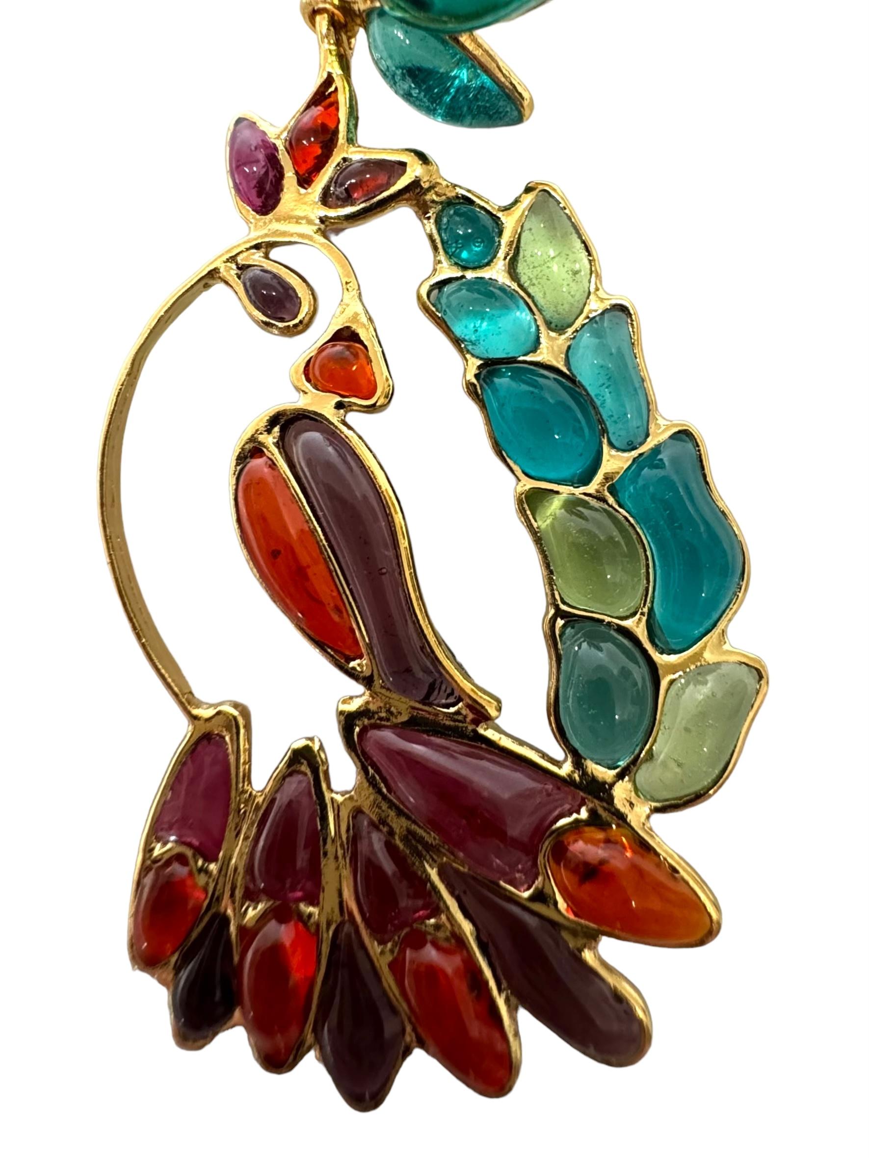 Gripoix Paris Hanging Tropical Bird Earrings For Sale 3