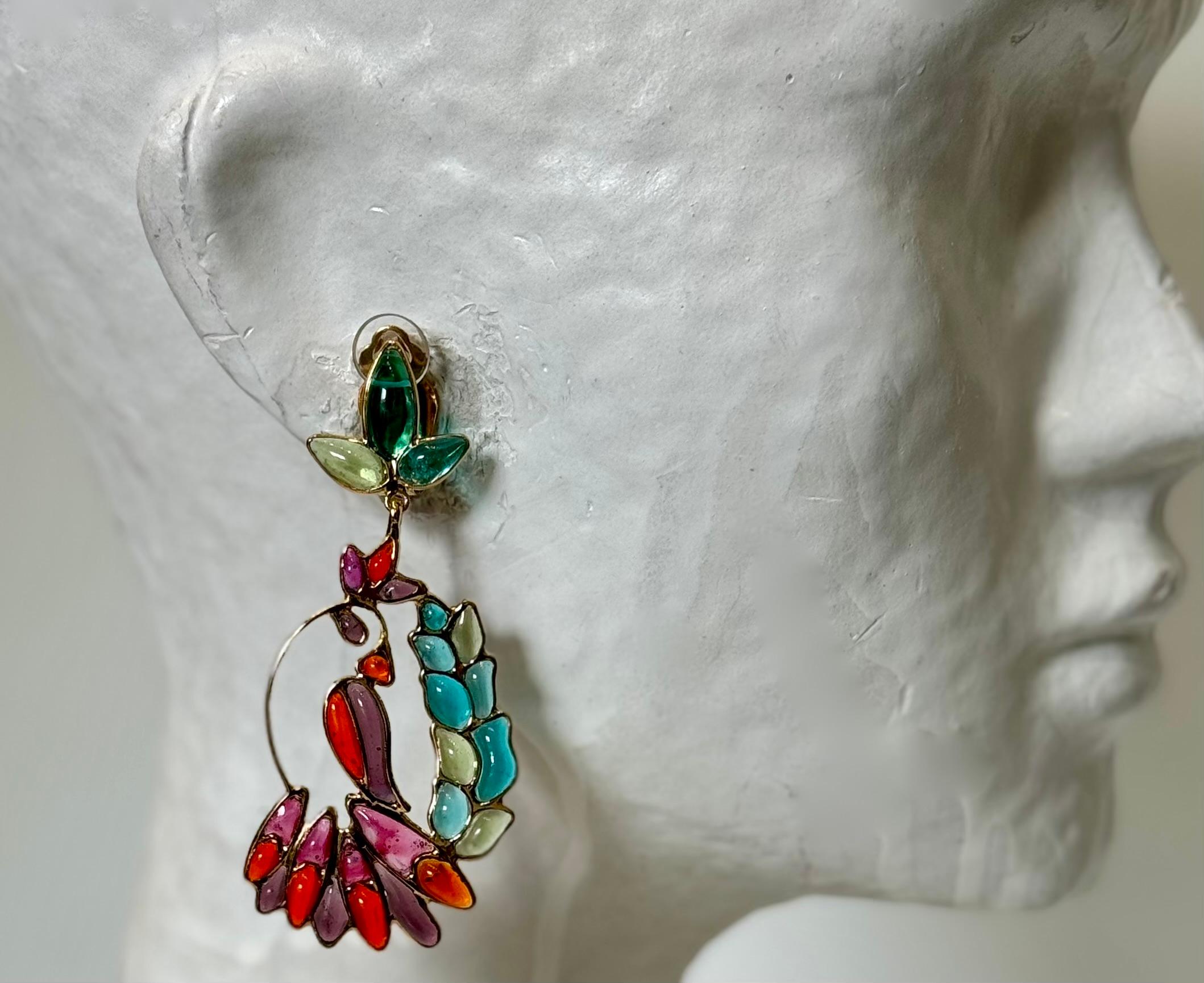 Gripoix Paris Hanging Tropical Bird Earrings For Sale 4