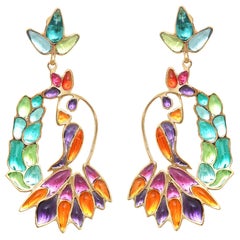 Gripoix Paris Hanging Tropical Bird Earrings