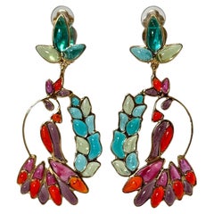 Gripoix Paris Hanging Tropical Bird Earrings