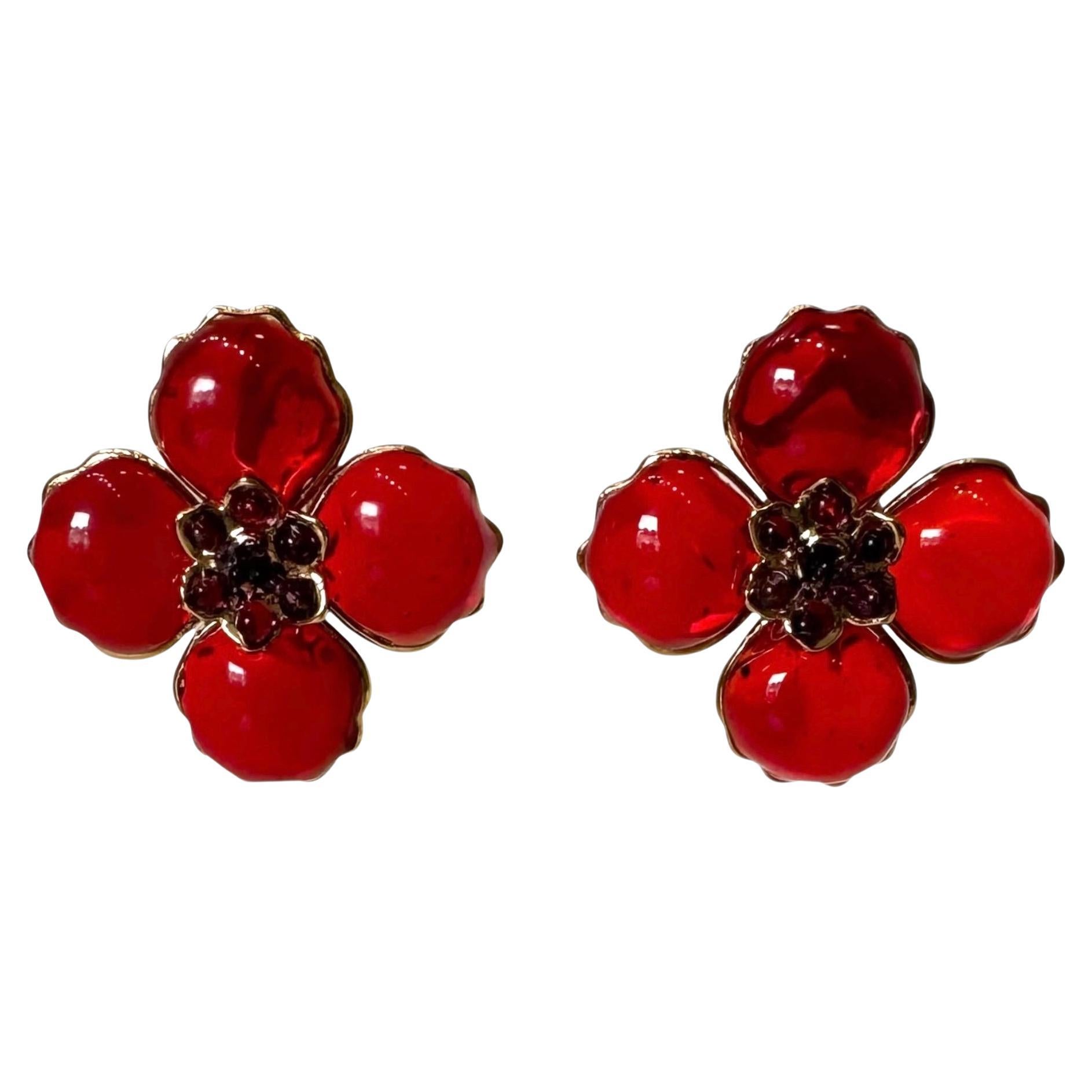 Gripoix Paris Clip à fleurs coquelicot