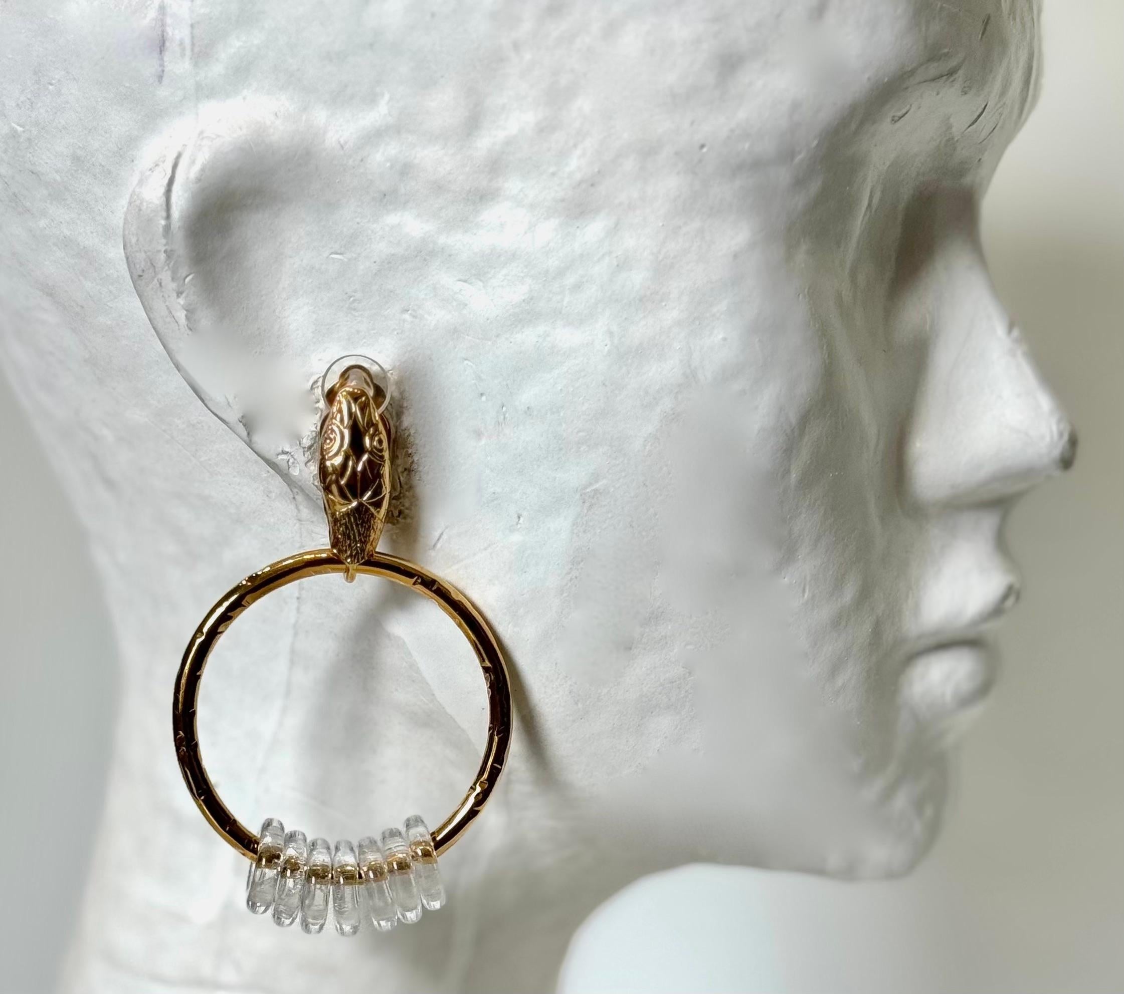 Artist Gripoix Paris Snake Creoles Clip Earrings 