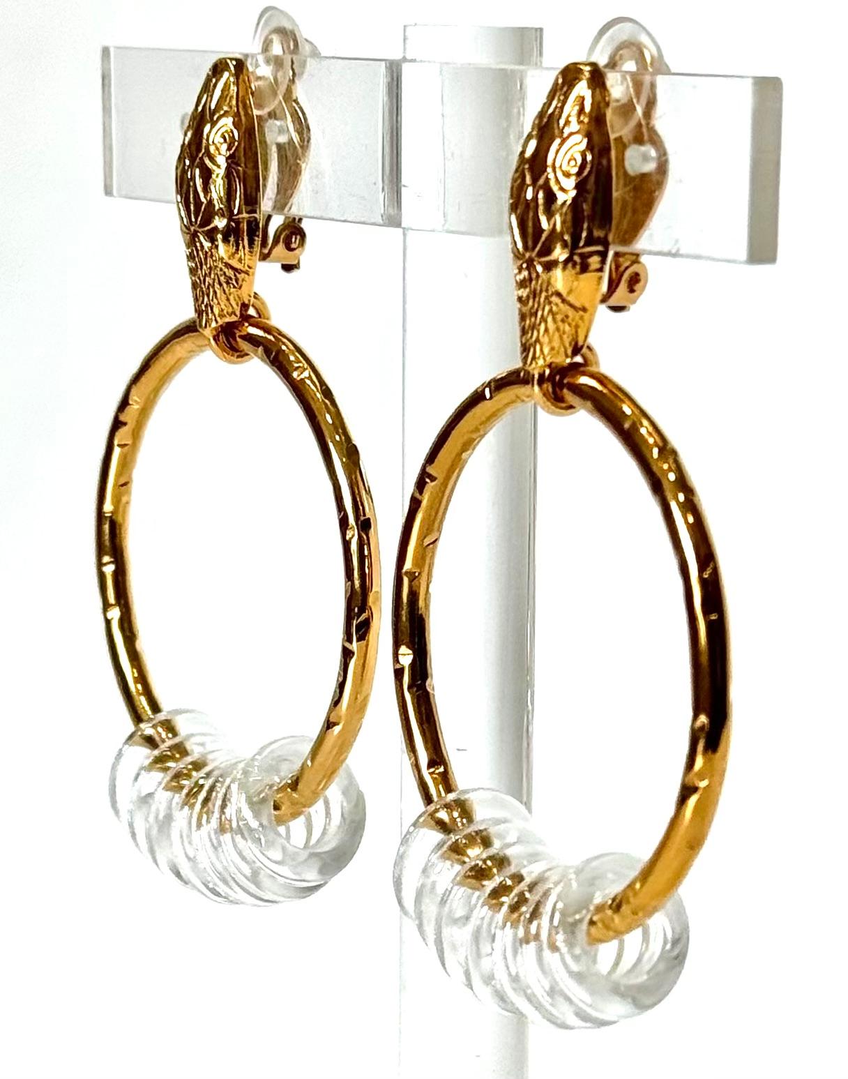 Women's or Men's Gripoix Paris Snake Creoles Clip Earrings 