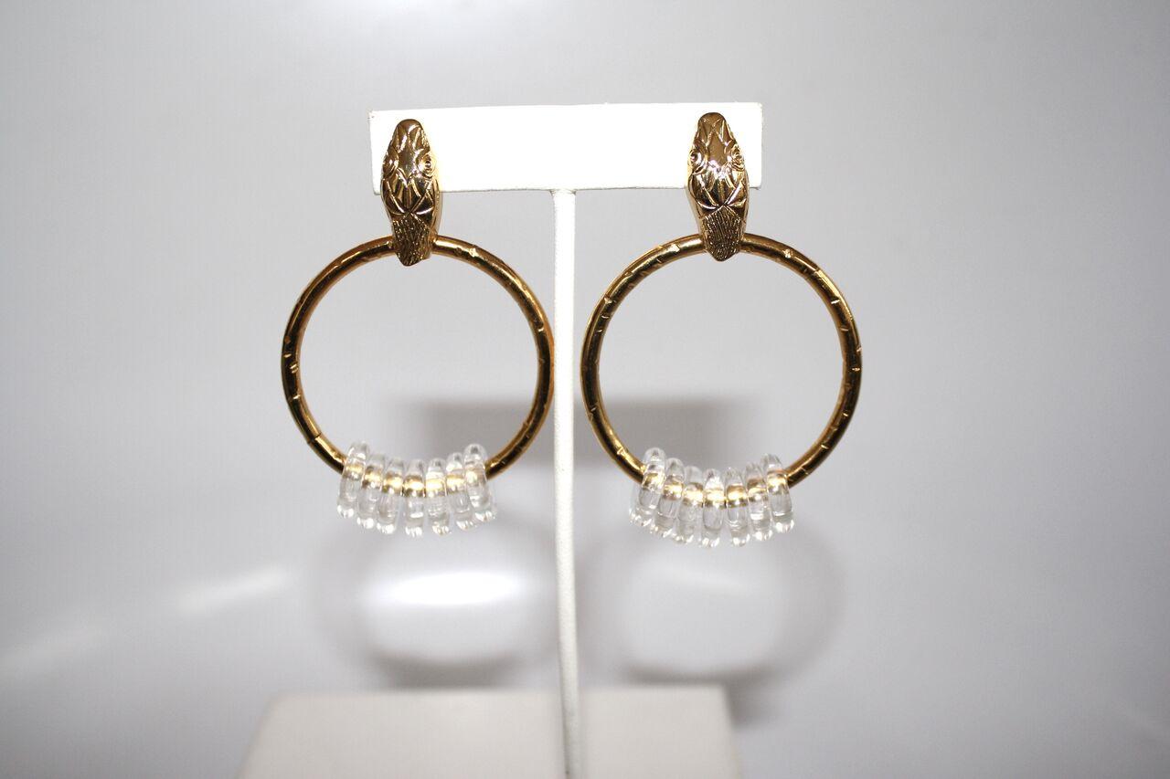 Gripoix Paris Snake Head Gold Ring Earrings with Poured Glass In New Condition In Virginia Beach, VA