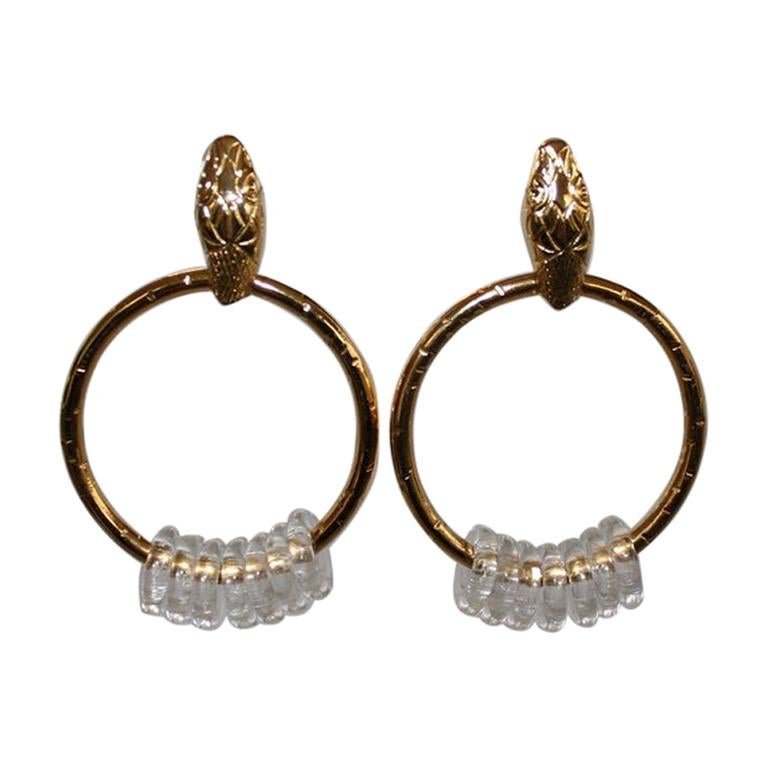 Gripoix Paris Snake Head Gold Ring Earrings with Poured Glass