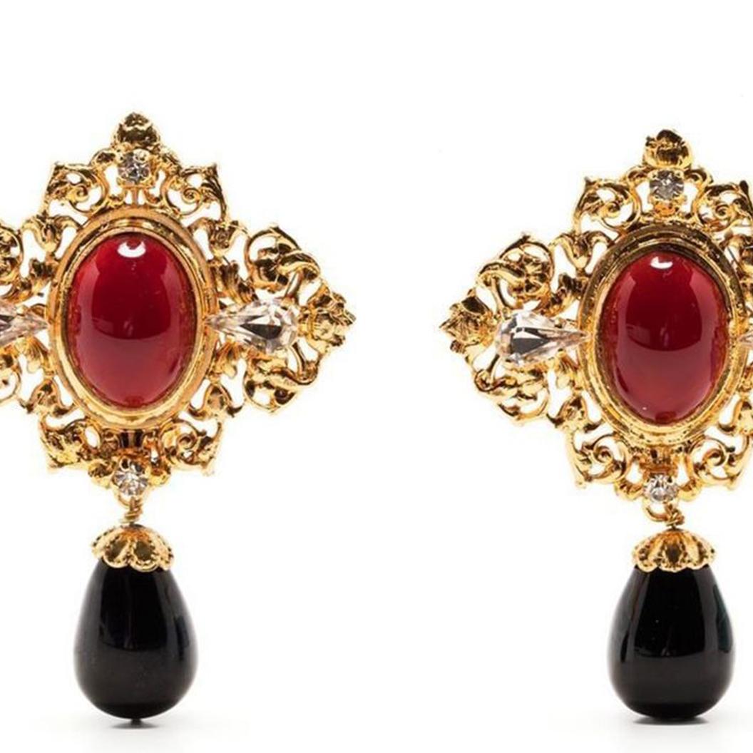 Gripoix Red gem teardrop clip on earrings  In Excellent Condition In London, GB
