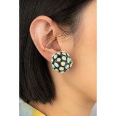 Gripoix Silvery Metal Earrings with Turquoise Glass Paste