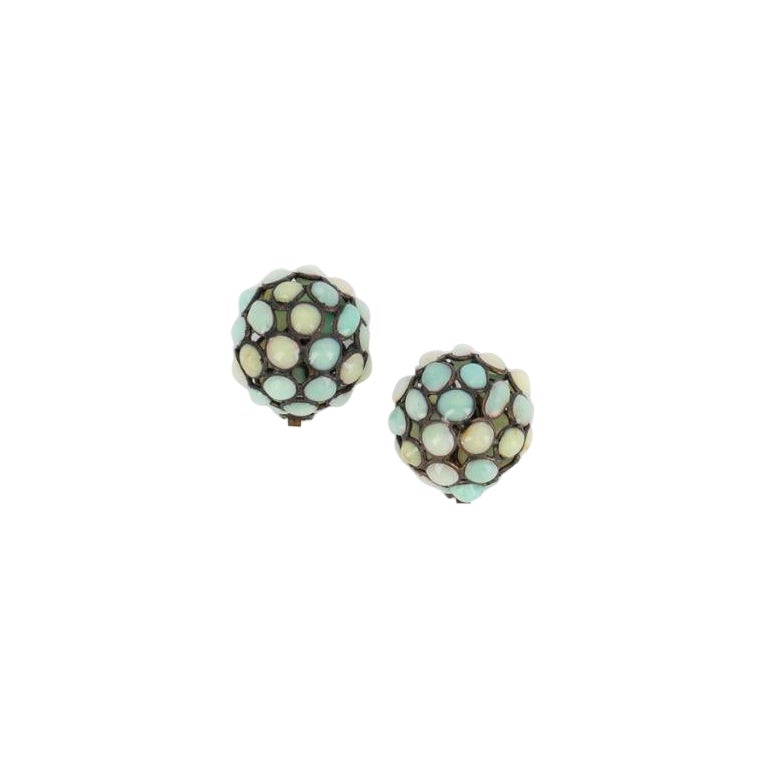Pendientes Gripoix de metal plateado con pasta de vidrio turquesa