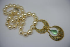 Gripoix unsigned green poured glass drop filigree necklace