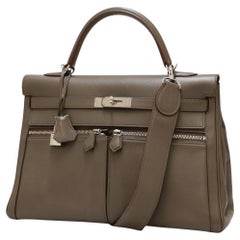 Gris étain HERMES Kelly Lakis 35 avec sangle