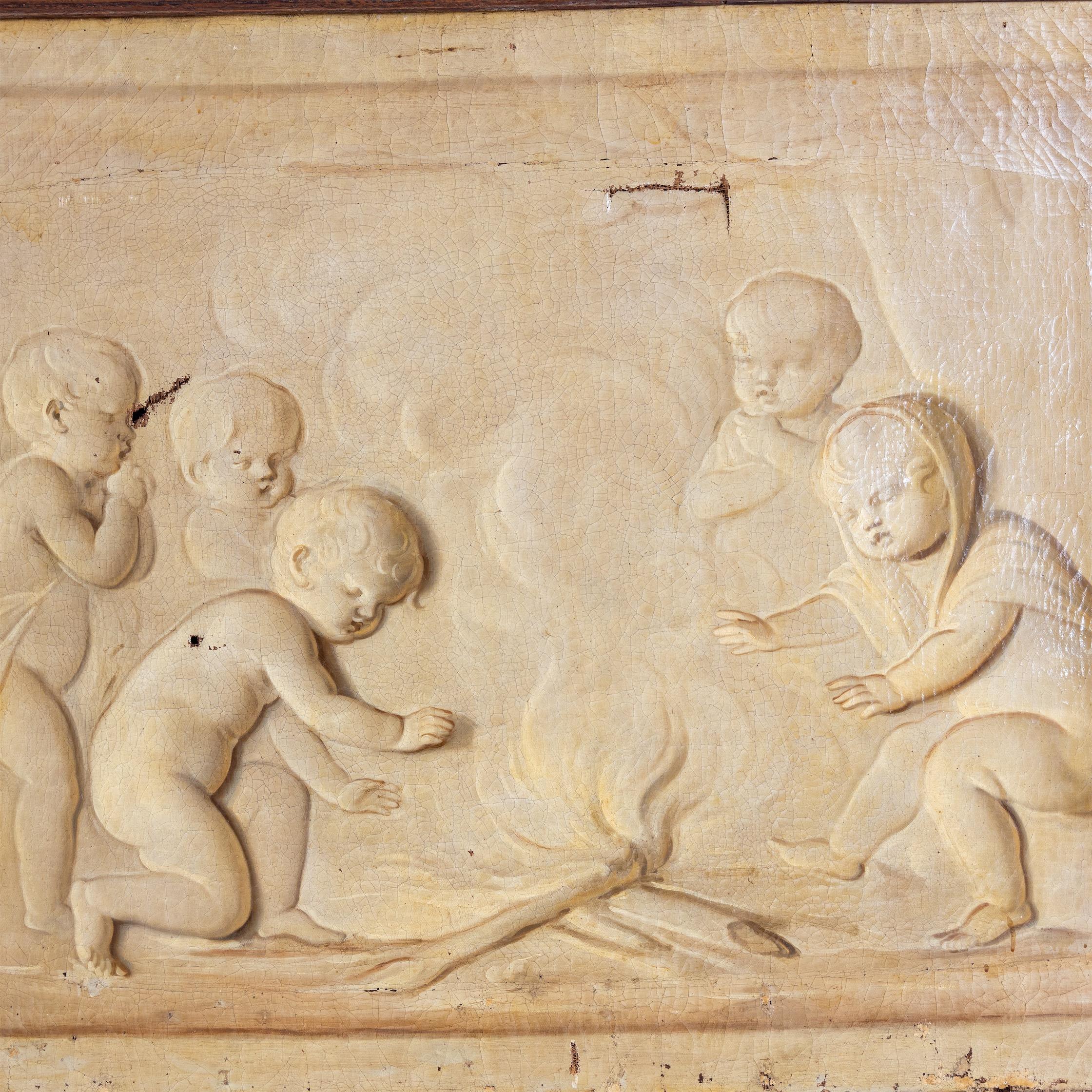 Dutch Grisaille, Putti at the Campfire, Follower of Jacob de Wit, probably Netherla