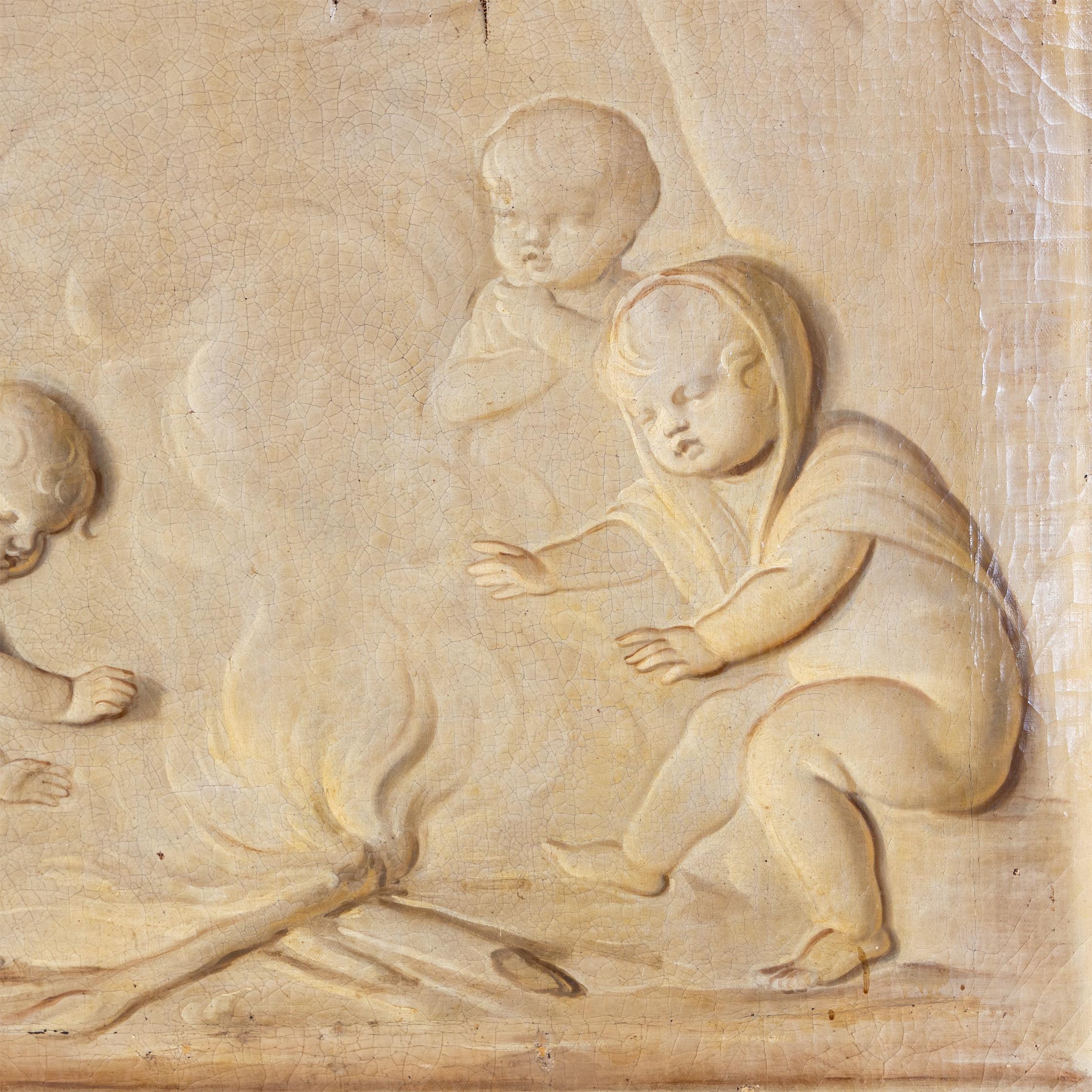 18th Century and Earlier Grisaille, Putti at the Campfire, Follower of Jacob de Wit, probably Netherla